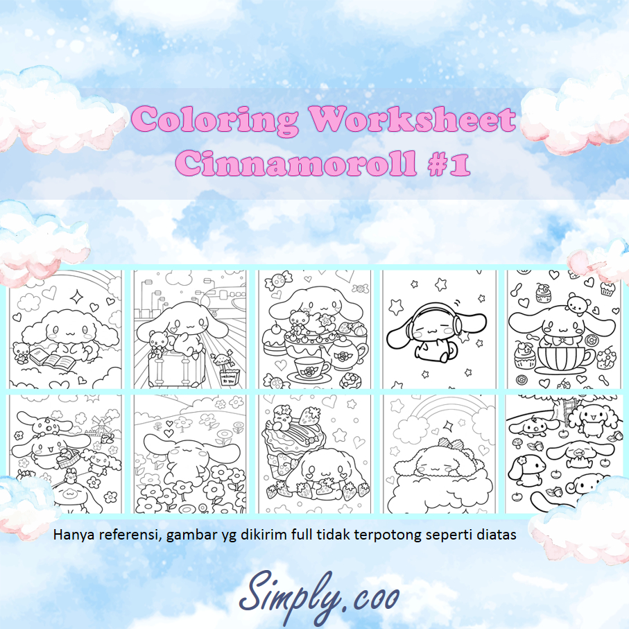 

WORKSHEET LEMBAR KERJA KERTAS MEWARNAI GAMBAR SANRIO CINNAMOROLL CINAMONROL HELLO KITTY HELOKITI KUROMI KEROPI POCHACCO POMPOMPURIN SNOOPY