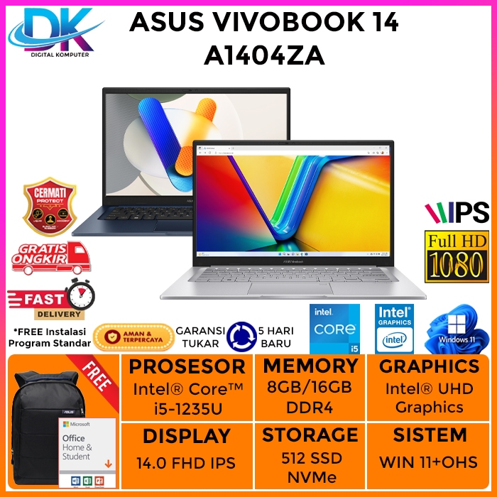 ASUS VIVOBOOK 14 A1404ZA I5 1235U RAM 8GB 512SSD WIN 11+OHS 14.0 FHD VIPS