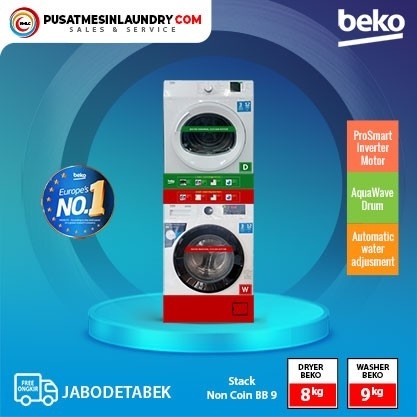 Beko Set Stack Mesin Cuci 9kg dan Mesin Pengering 8kg Konversi Gas
