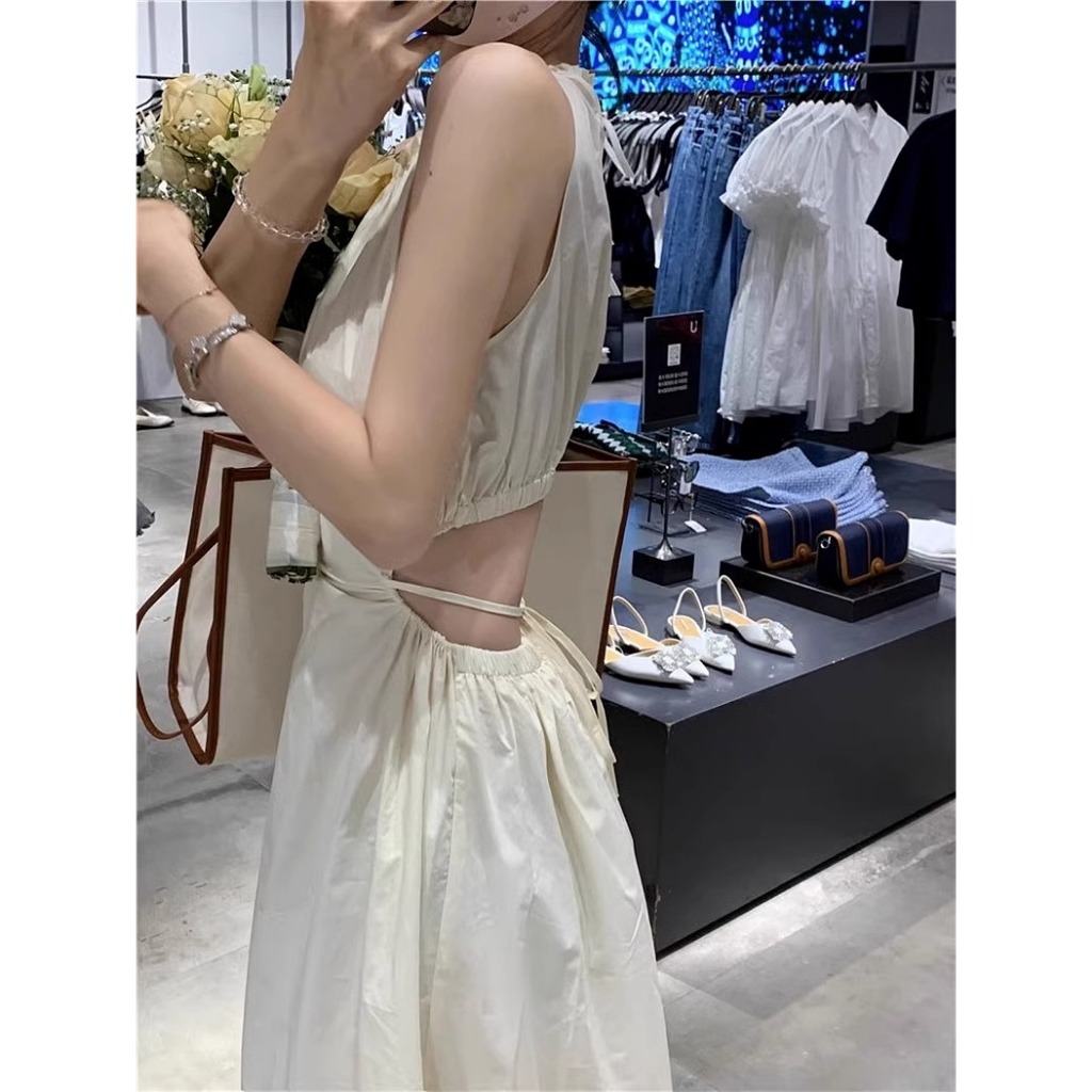 Gaun panjang Putih Import Korea dress Pantai Tanpa Lengan Premium Kualitas Bagus