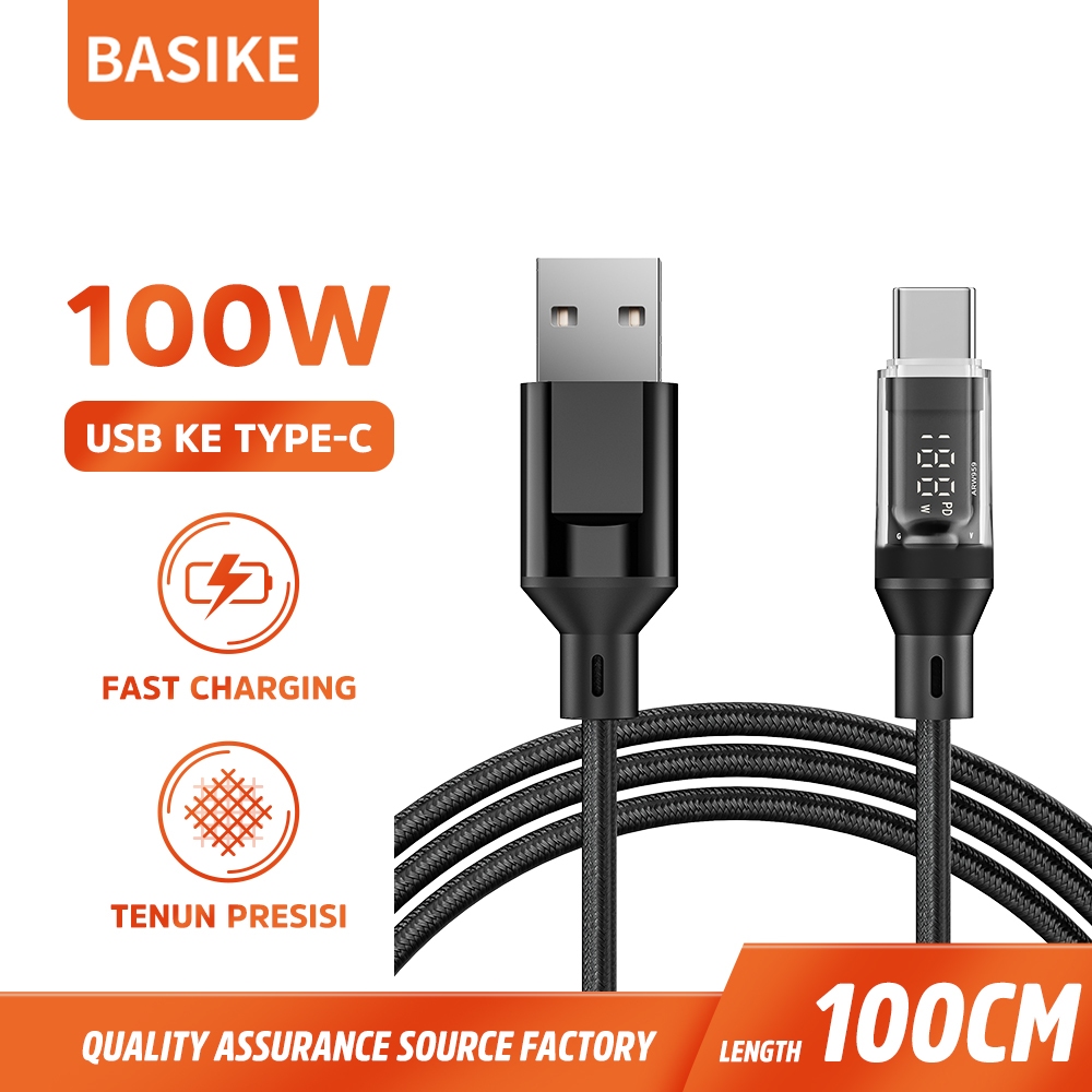 (HOT)BASIKE Kabel Data iPhone Fast Charging 100W Type C Lightning Micro USB LCD for Samsung Xiaomi