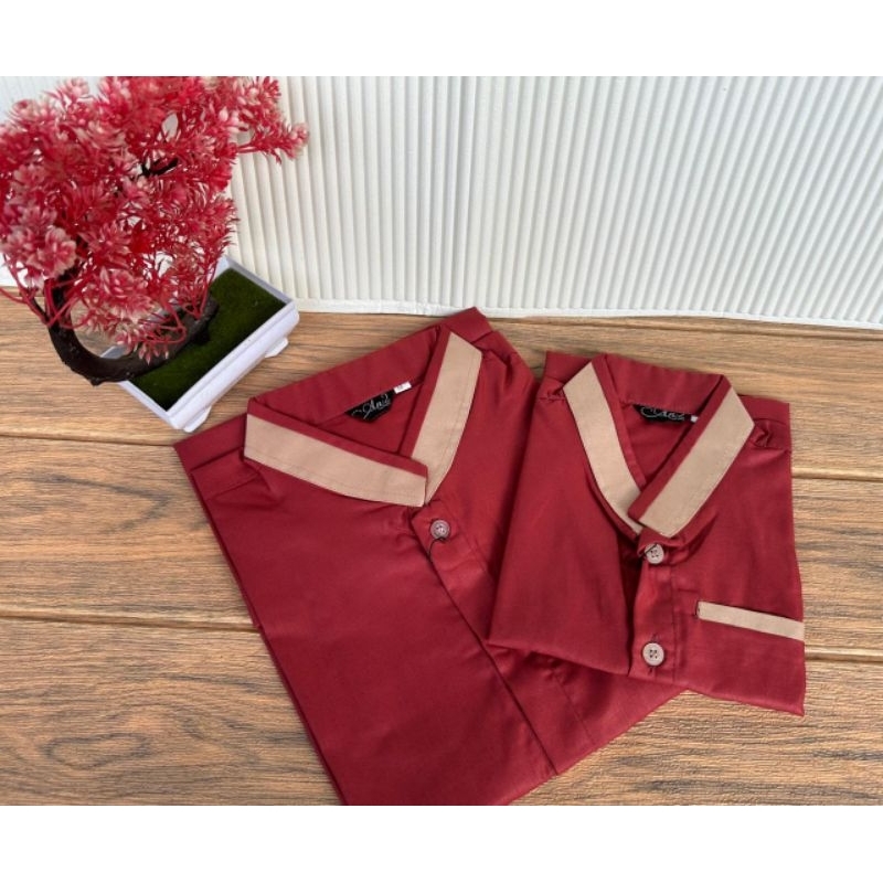 Koko couple ayah anak fashion muslim merah bata