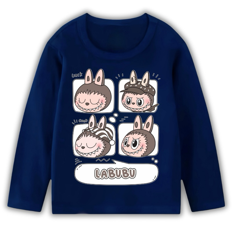 KAOS ANAK LENGAN PANJANG HIJAB MUSLIM MOTIF LABUBU 4 CUTE COKLAT TUA