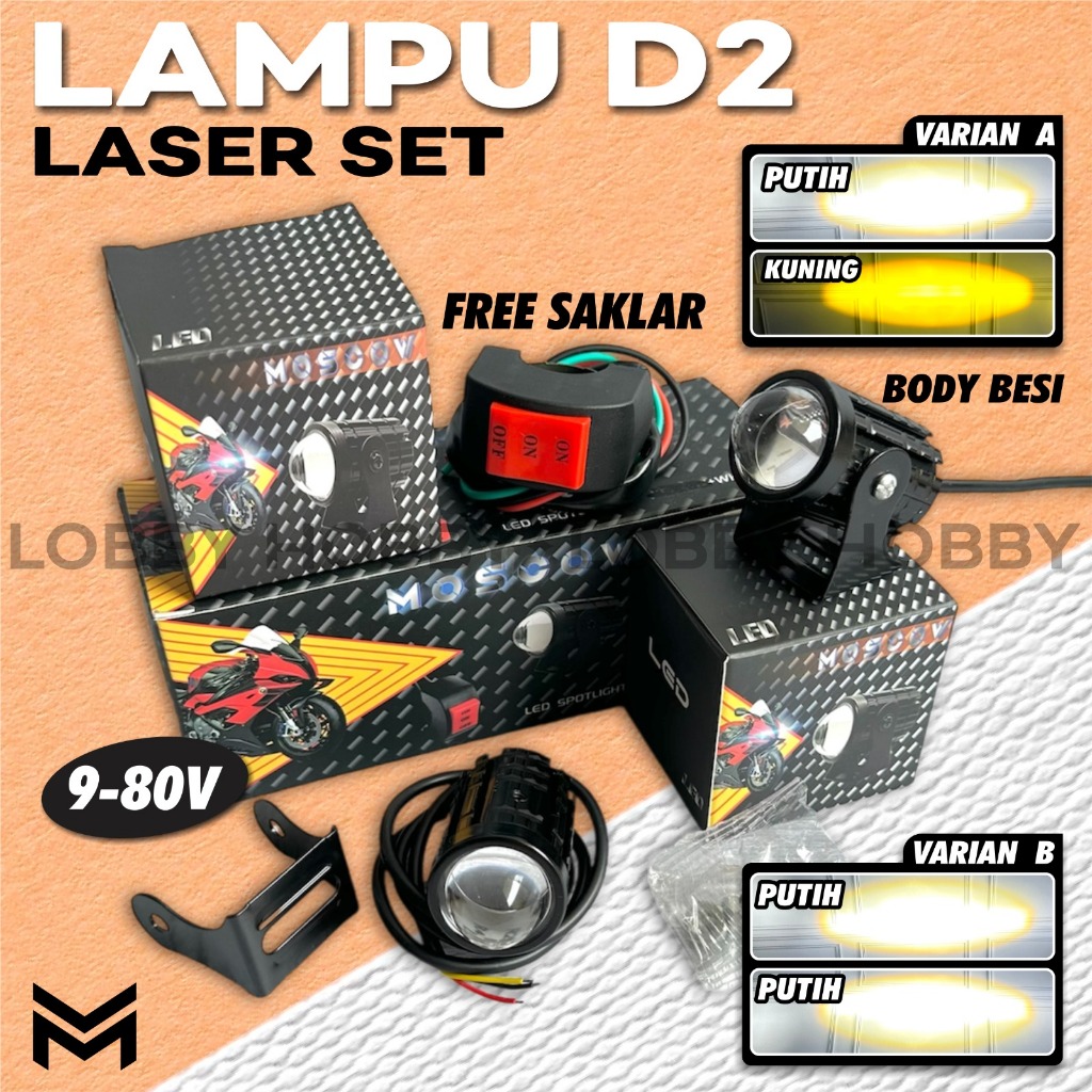 LAMPU SOROT LED MINI LASER D 1 D 2 SET isi 2pcs + SAKLAR / LAMPU TEMBAK PRO AES SUPERBRIGHT HEADLAMP