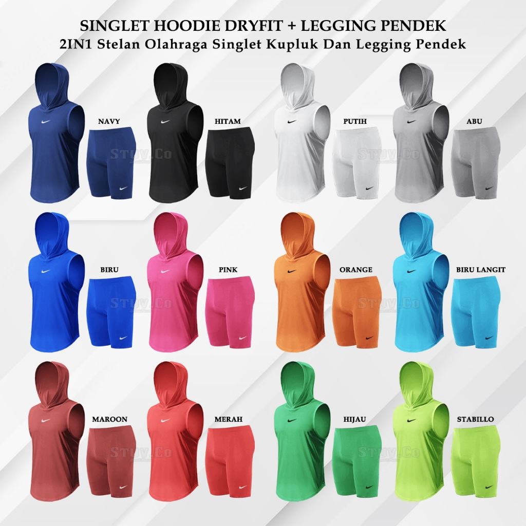 PAKET SETELAN 2IN1 SINGLET HOODIE DRYFIT LEKBONG CELANA BASELAYER PENDEK SHORT PANTS UNISEX OLAHRAGA