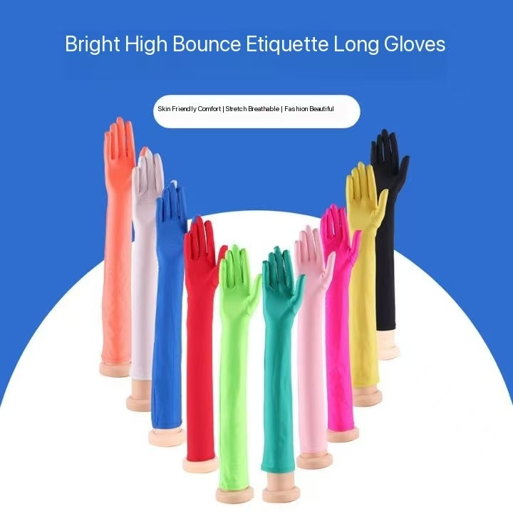 Sarung Tangan Lycra Mengkilap Glove Panjang Pengantin Satin Putih Hitam Merah Kulit 45cm | 55cm | 65