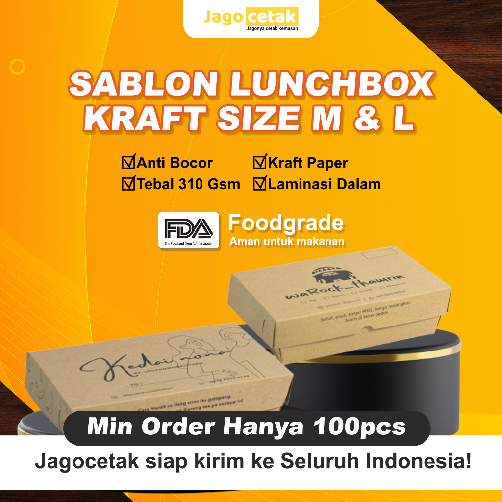 Sablon Custom Lunch Box Kraft & Ivory All SIze Custom Desain & Logo Lipatan / Sablon Launch Box Kraf