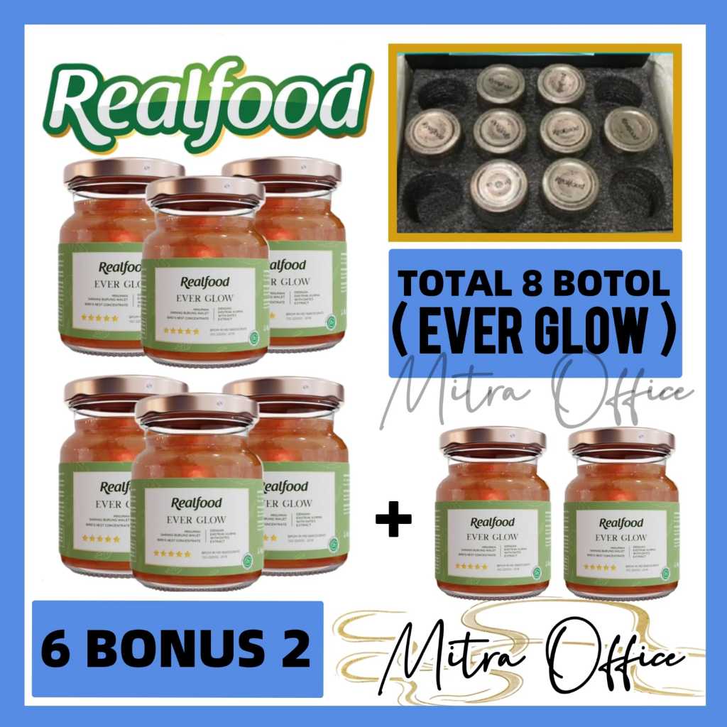 

Realfood Ever Glow 6 Gratis 2 = 8 Jar ( Minuman Sarang Burung Walet ) RO