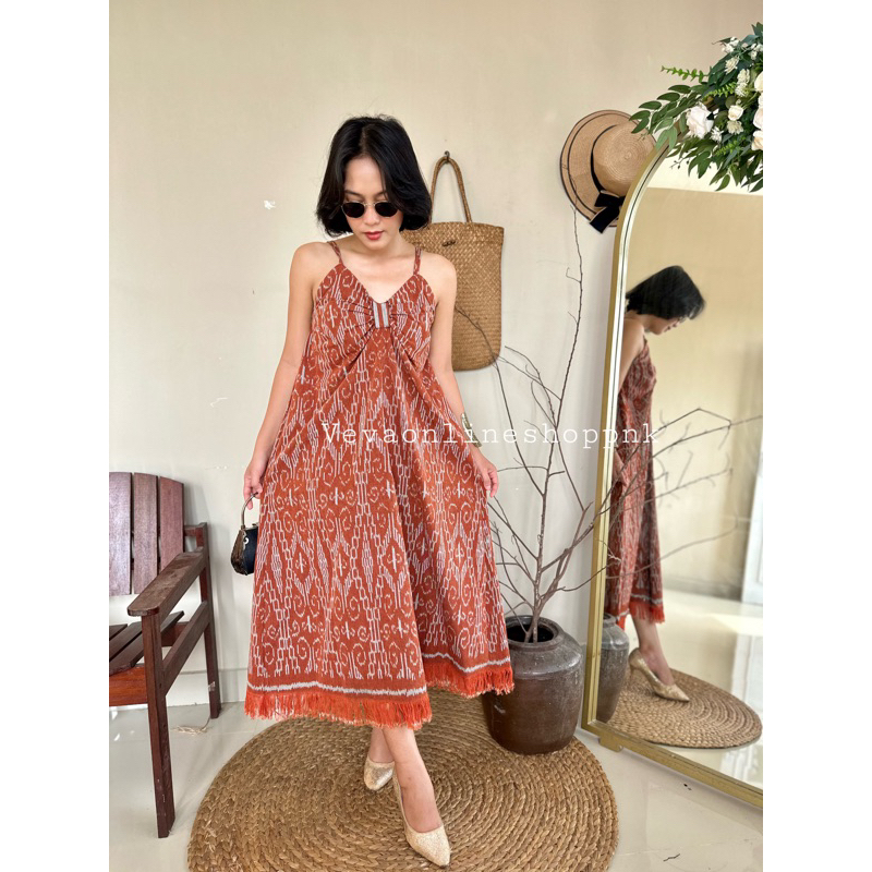 DRESS ETNIK TENUN MODIS MOTIF DAYAK KALIMANTAN