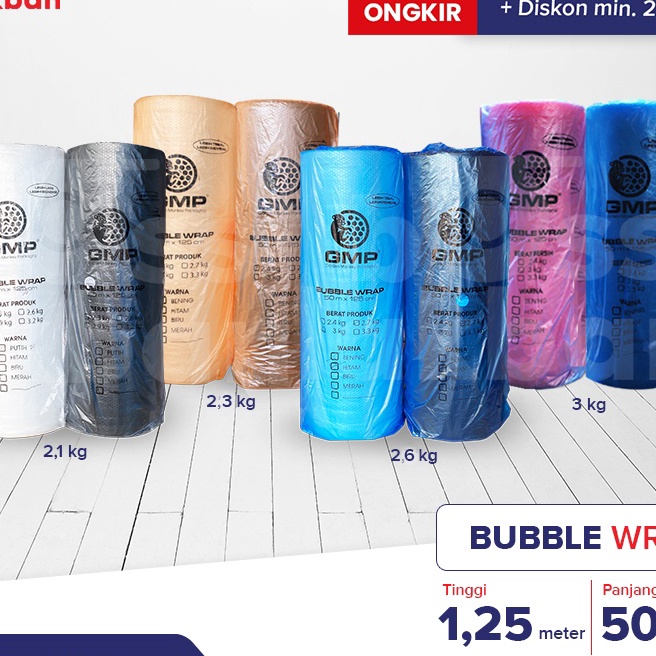 

KP8 Bubble Wrap GMP 125 cm x 5 meter Hitam Bening Merah Biru