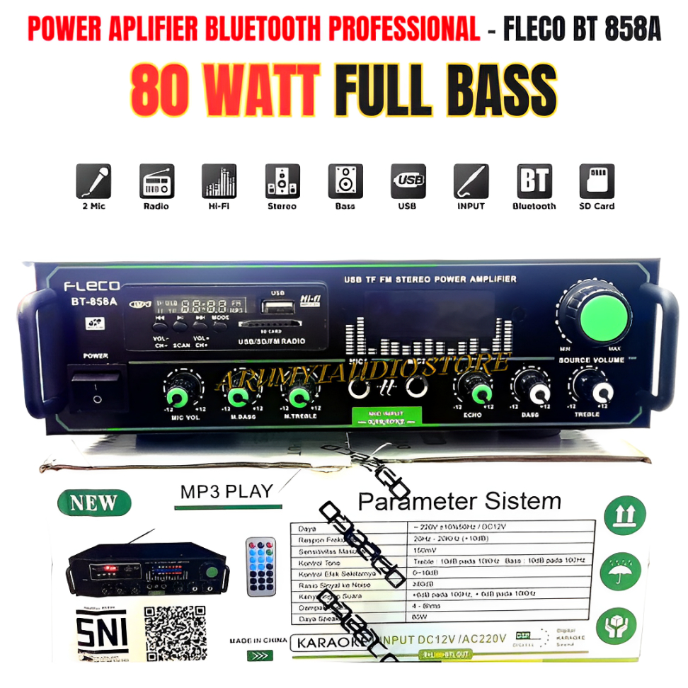 Power Amplifier Fleco Bluetooth Bt-858a / Power Amplifier Mini | Amplifier Fleco Bt 858a Ac Dan Dc -
