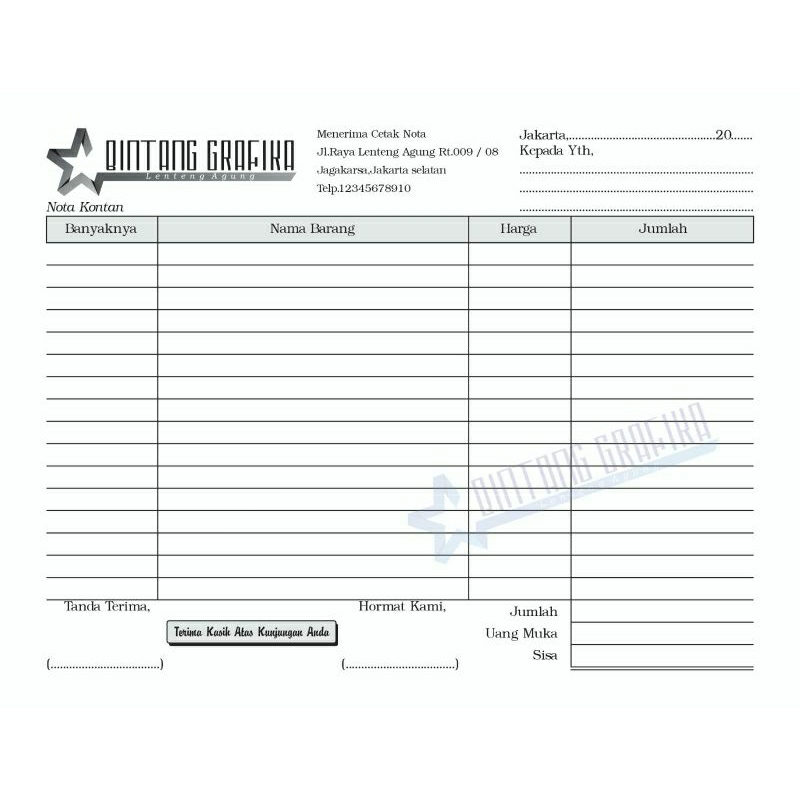 

CETAK NOTA CUSTOM 1/2 FOLIO 2 PLY, 20 BUKU