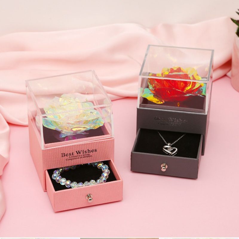 Box Perhiasan Kotak Cincin Kalung Tunangan Seserahan Gift Box Drawer Acrylic