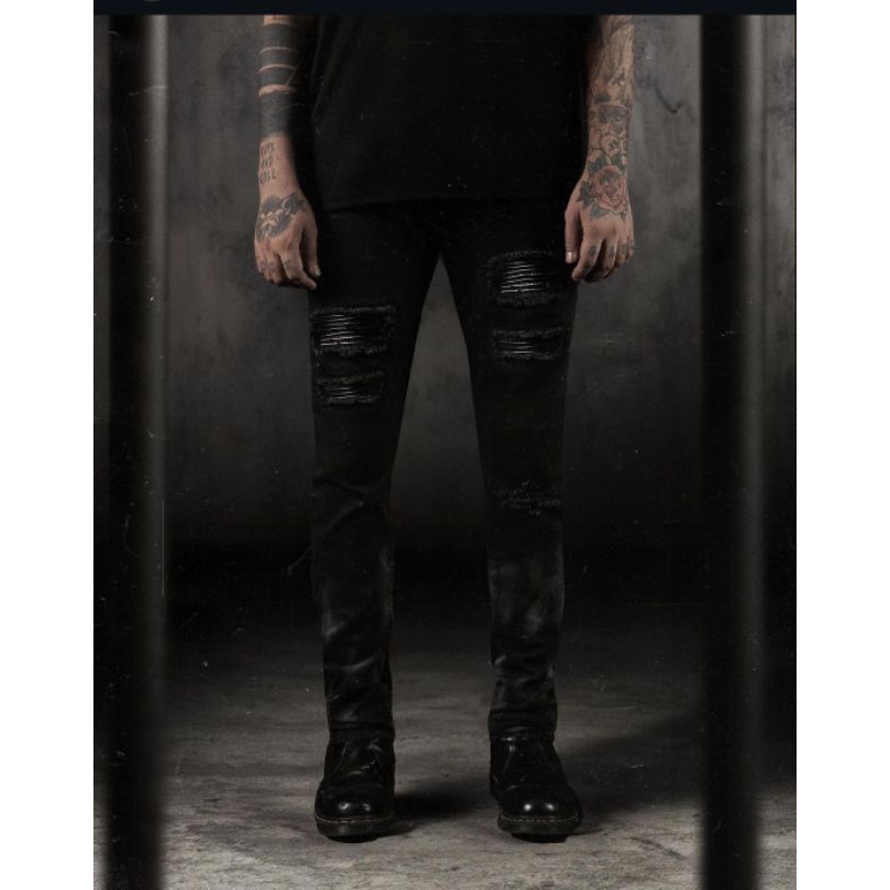 RUCAS BLACK CAVIAR LEATHER WASHED JEANS