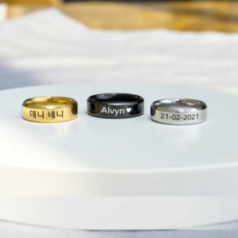 cincin ukir nama titanium costum nama huruf abjad dan arab