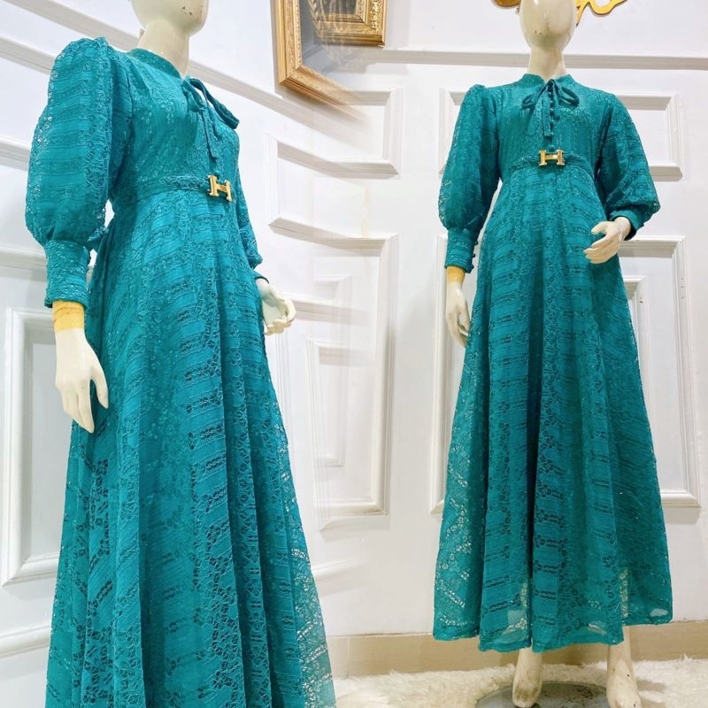 CORLA DRESS BRUKAT PREMIUM | GAMIS PESTA  MEWAH LENGAN BALON