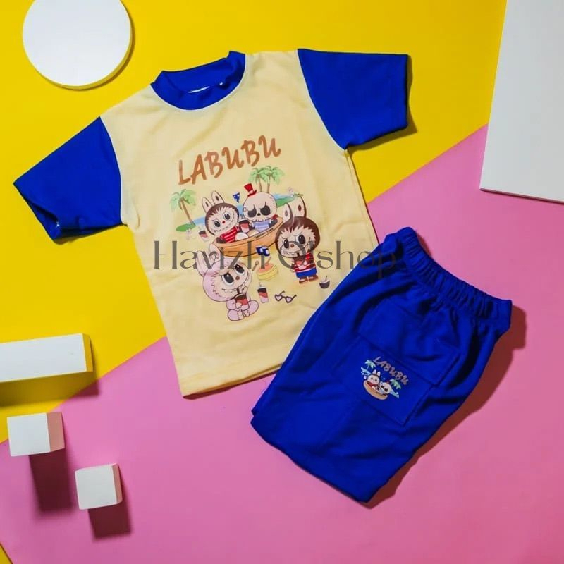 Setelan Baju Anak Laki-Laki Dan Perempuan 3-10 Tahun Motif Labubu Pantai