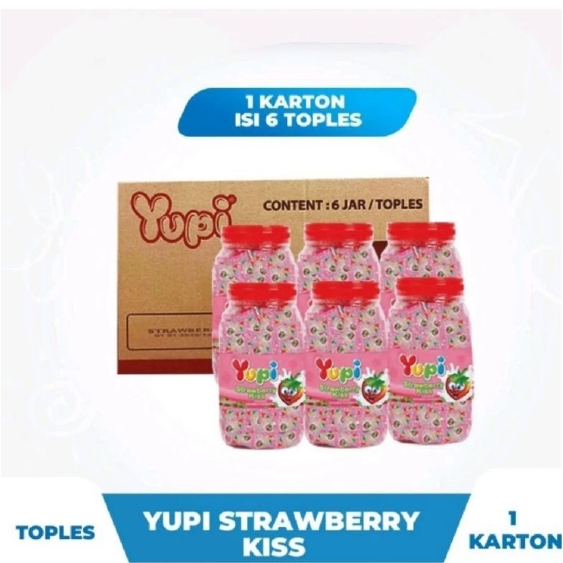 

YUPI LOVE TOPLES/JAR CANDY STRAWBERRY KISS (Isi 125pcs)