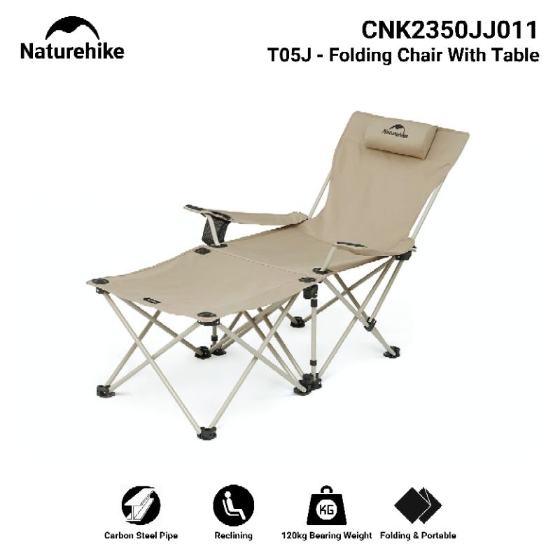 KURSI LIPAT NATUREHIKE CNK2350JJ011 TWILIGHT T05J FOLDING CHAIR WITH TABLE MULTI FUNCTION OUTDOOR CA