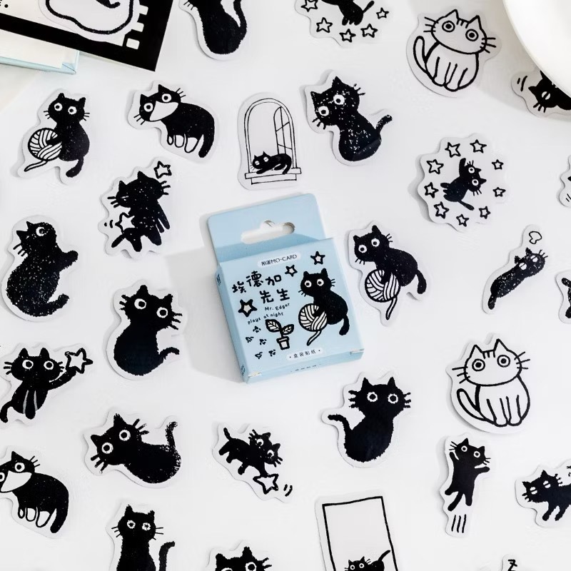 

Stiker Scrapbook Sticker Bujo Black Cat Kucing Hitam (45 pcs)
