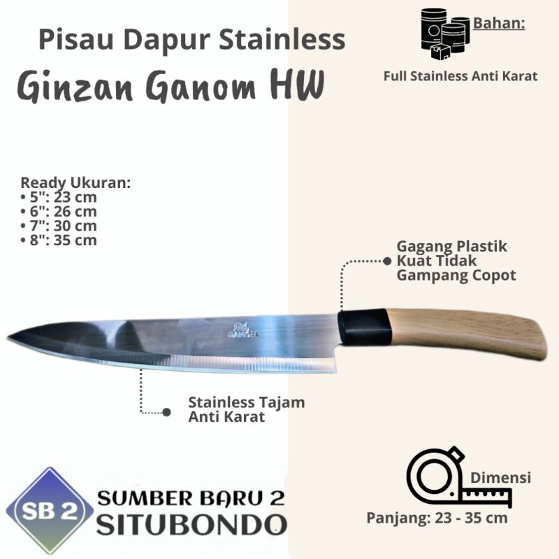 Pisau Dapur Stainless Ginza Ghanom HW Tebal Tajam
