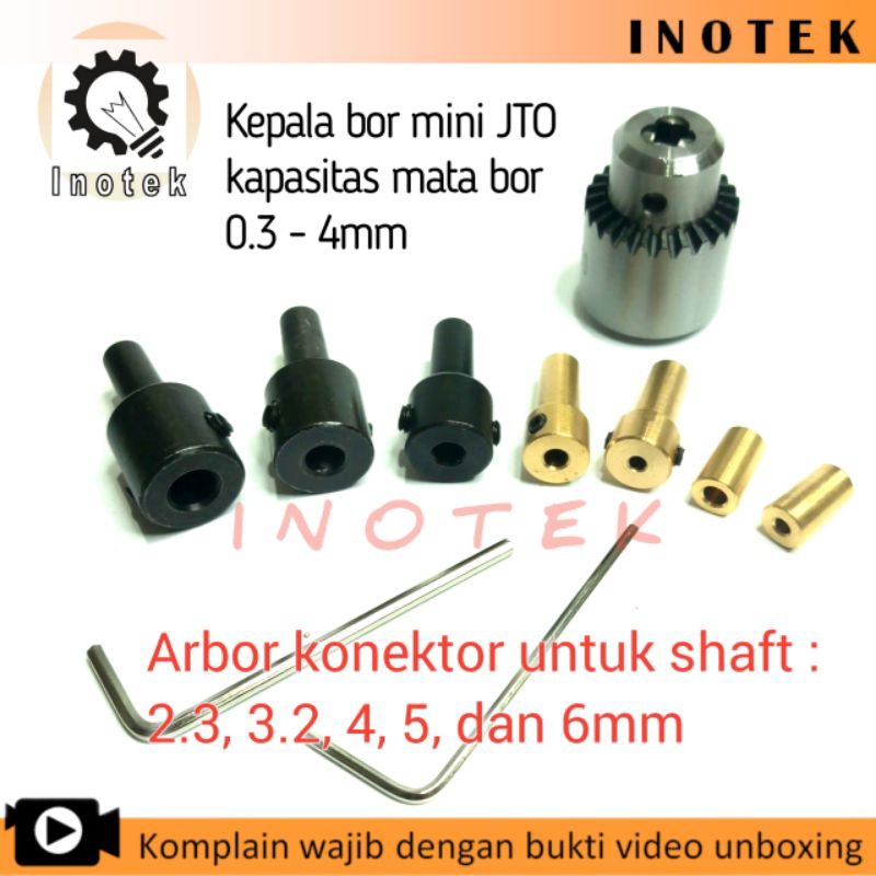 Kepala bor mini JTO dan atau arbor konektor untuk dinamo 380, 390, 545, 550, 775, 795, 895, mesin ja