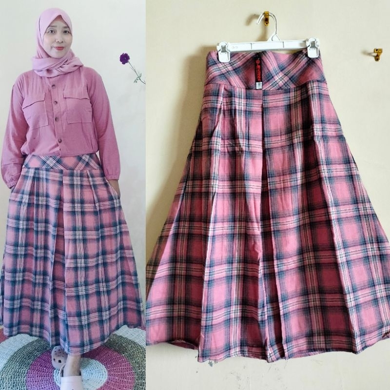 Rok tartan JEVANNI/flanel import kotak kotak panjang wanita