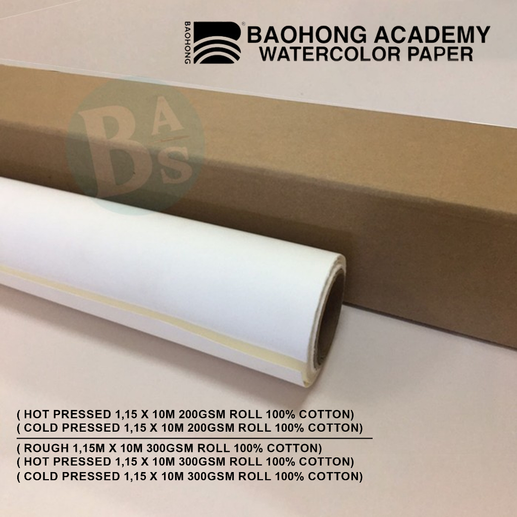 

Watercolor Paper ROLL Baohong Academy 1,15m X 10m 300gsm / 200gsm 100% COTTON | Kertas Cat Air Roll | Kertas Lukis | Kertas Gulungan | Cat Air | Perlengkapan Menggambar dan Melukis Terlengkap dari Bali Art Supplies