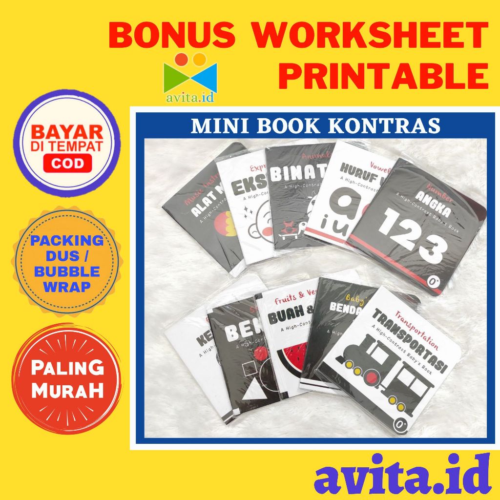 avita.id Mini Book Kontras Bayi / Buku Bayi Newborn Contrast / Mainan Edukasi Bayi / Buku Edukasi Ba