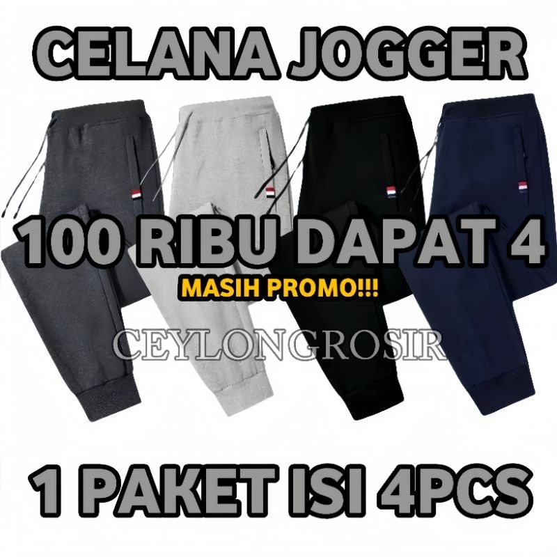 MASIH PROMO 100RIBU DAPAT 4 CELANA JOGGER PANTS SAKU RESLETING IKAT PINGGANG STOPPER SPORT TRAINING 