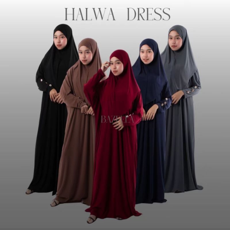 Abaya Halwa gamis set hijab oversize jumbo MAT jersey