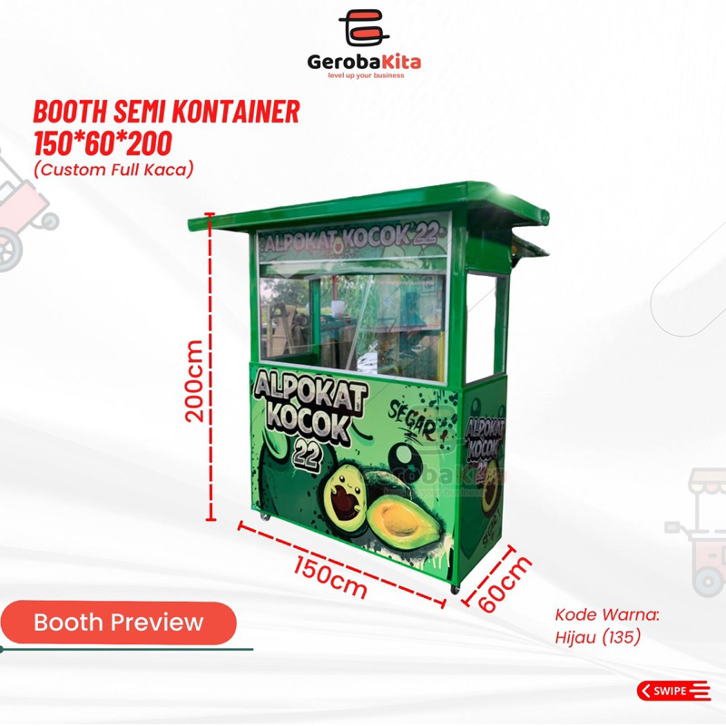 Booth Semi Container 150x60x200 Full Kaca