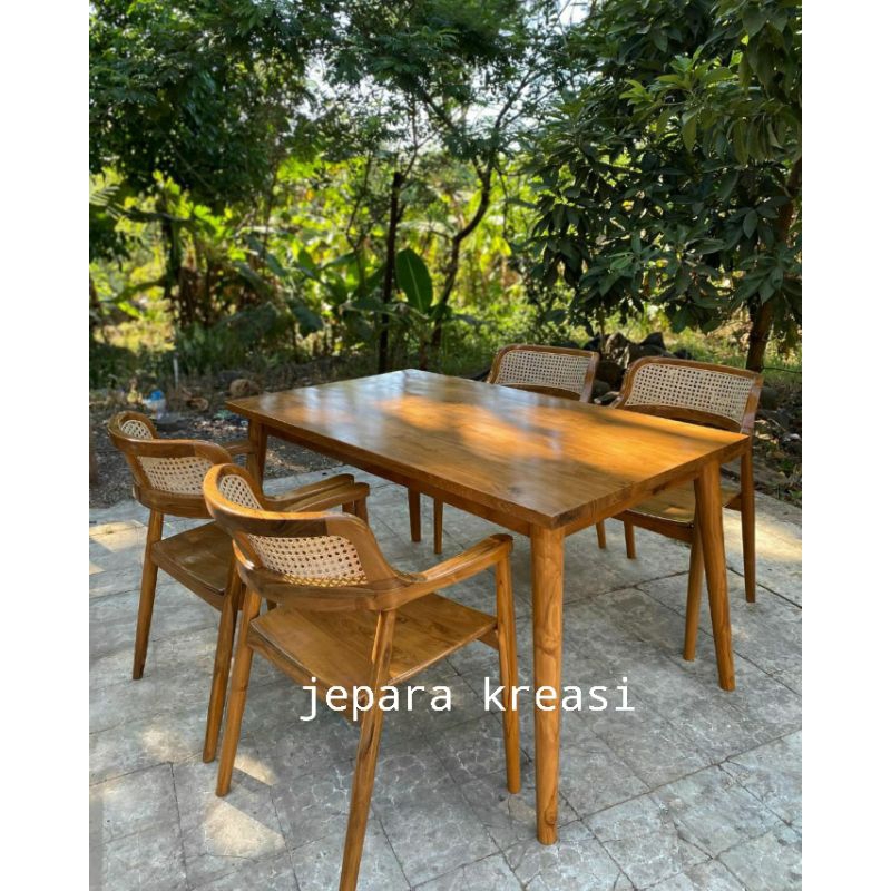 meja makan kayu jati 4 kursi minimalis, meja makan 4 kursi kayu jati minimalis