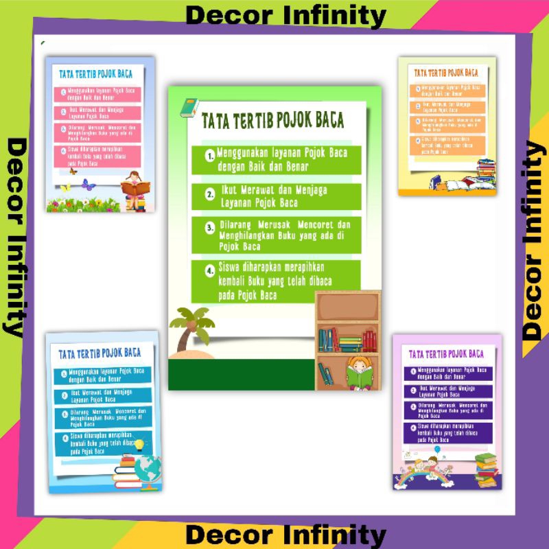 Poster Dinding TATA TERTIB POJOK BACA Poster sekolah edukasi belajar anak