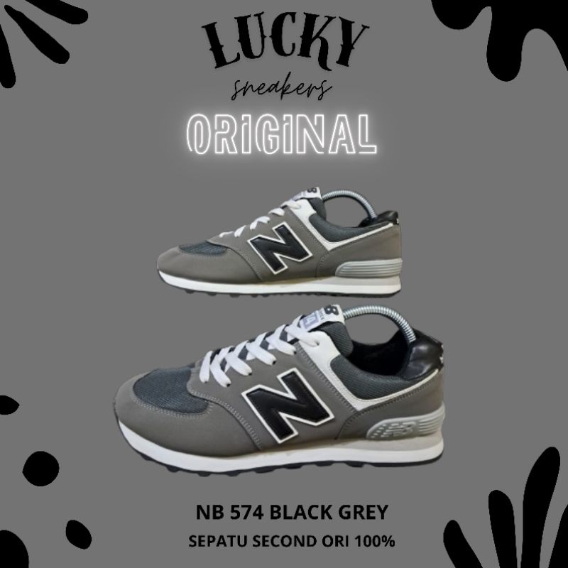 Sepatu Ori Second New Balance 574 Black Grey By Lucky Sneakersz