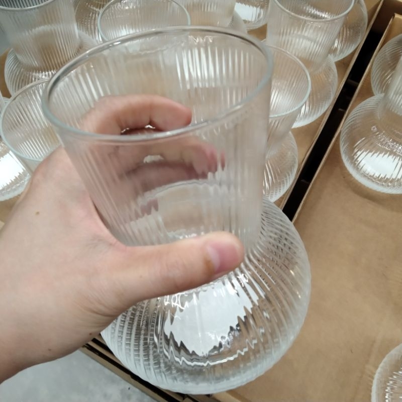 IKEA PADRAG vas vase bunga kaca bulat bergaris 17cm