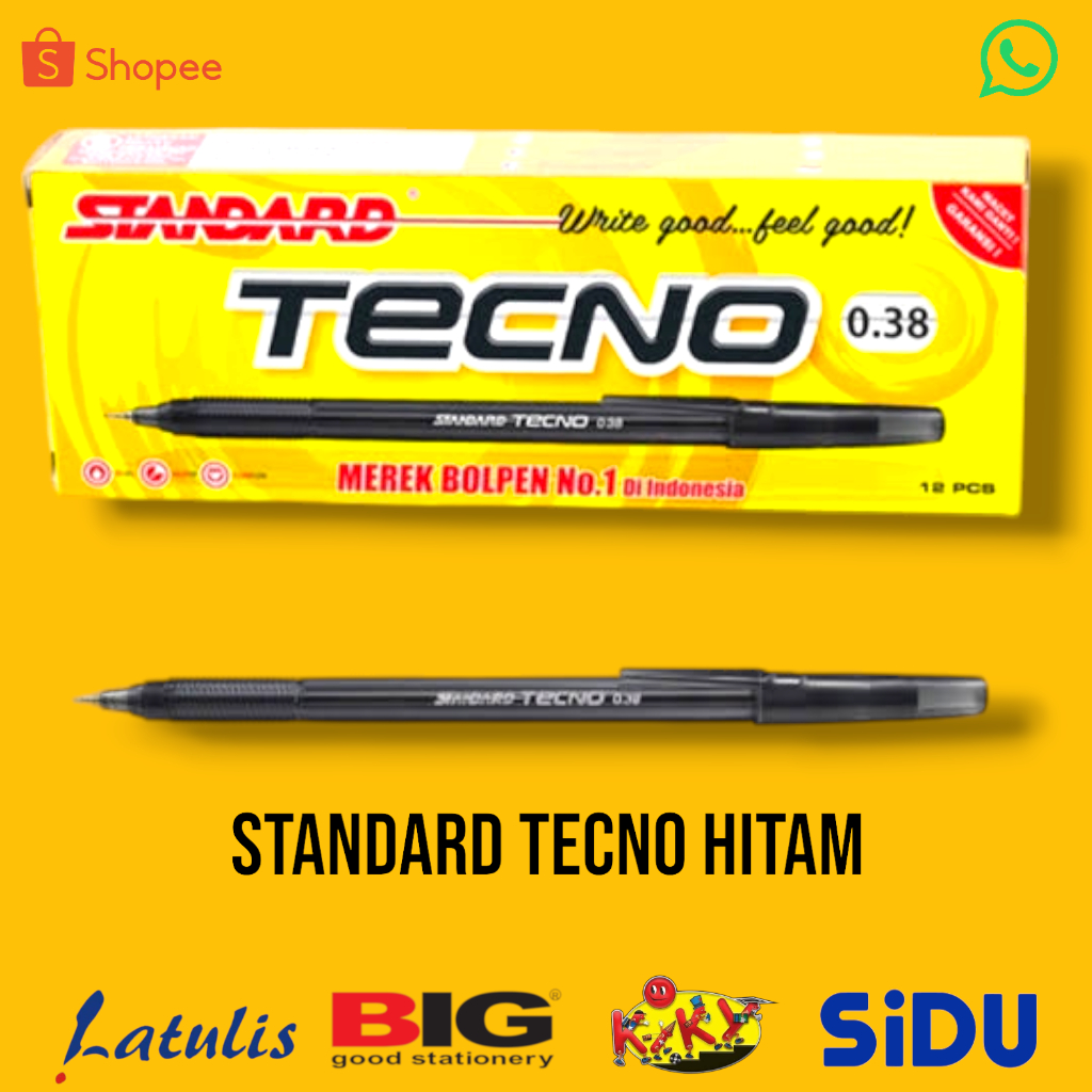 

Ballpoint / Pulpen / Pen / Bolpen STANDARD TECNO 0.38 - Hitam 12 Pcs 1 Lusin