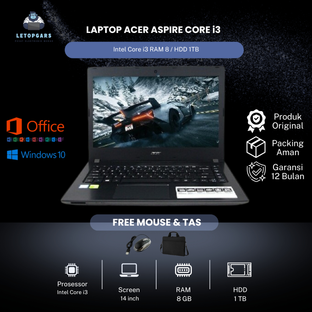 LAPTOP Acer Aspire Core i3/ RAM 8GB /HDD 1TB