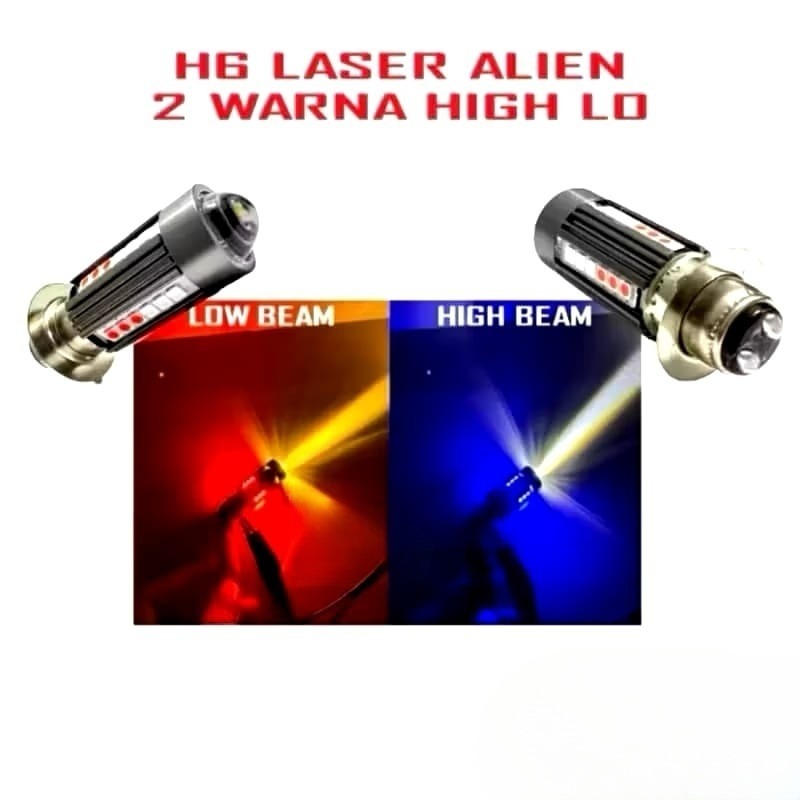 LAMPU UTAMA MOTOR H6 LASER ALIEN H6 LED LASER 2 WARNA HI / LOO 20 WATT
