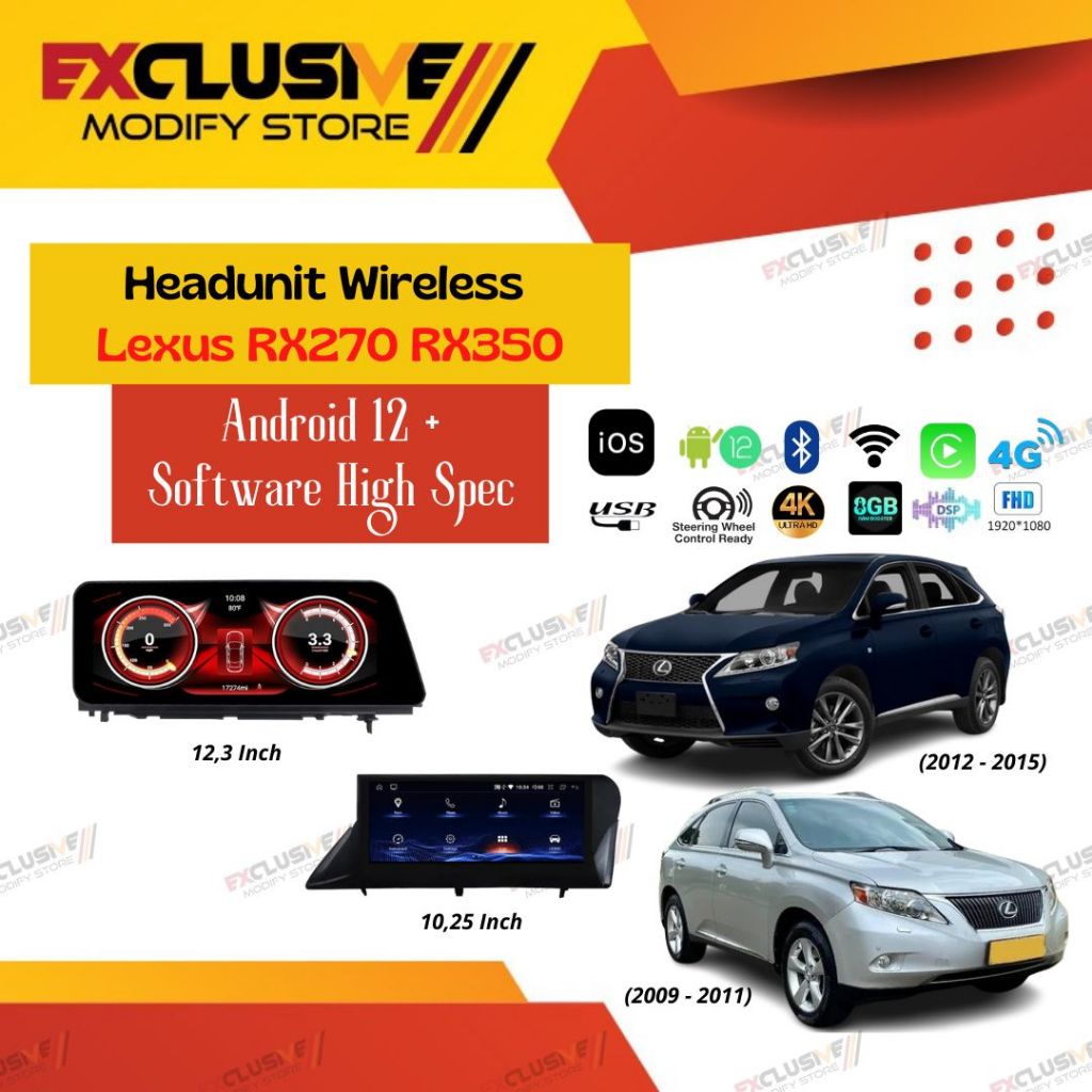 LEXUS RX270 RX350 (2009-2011) & (2012-2015) HEADUNIT WIRELESS APPLE CARPLAY ANDROID 12+ HIGH SPEC