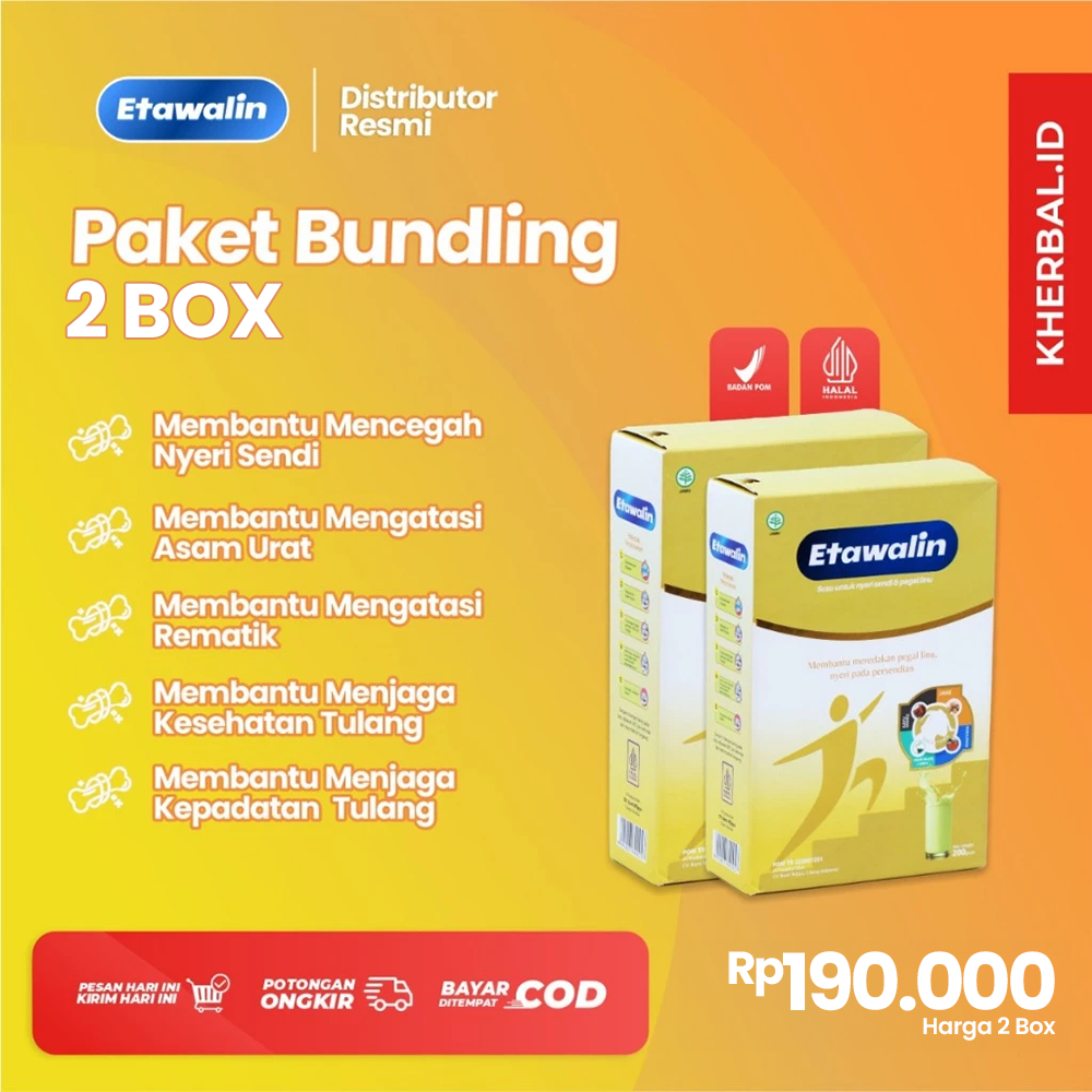 

Paket 2 Box Etawalin - 3x lebih Efektif Sembuhkan Asam Urat Dan Nyeri Sendi Tampa Kambuh Lagi, Pengeroposan Tulang, Badan Cepat Lelah Original 100% Tanpa Efek Samping Sudah Terdaftar di BPOM Obat Asam Urat Susu Etawa Murni Susu Asam Urat Susu Etawalin