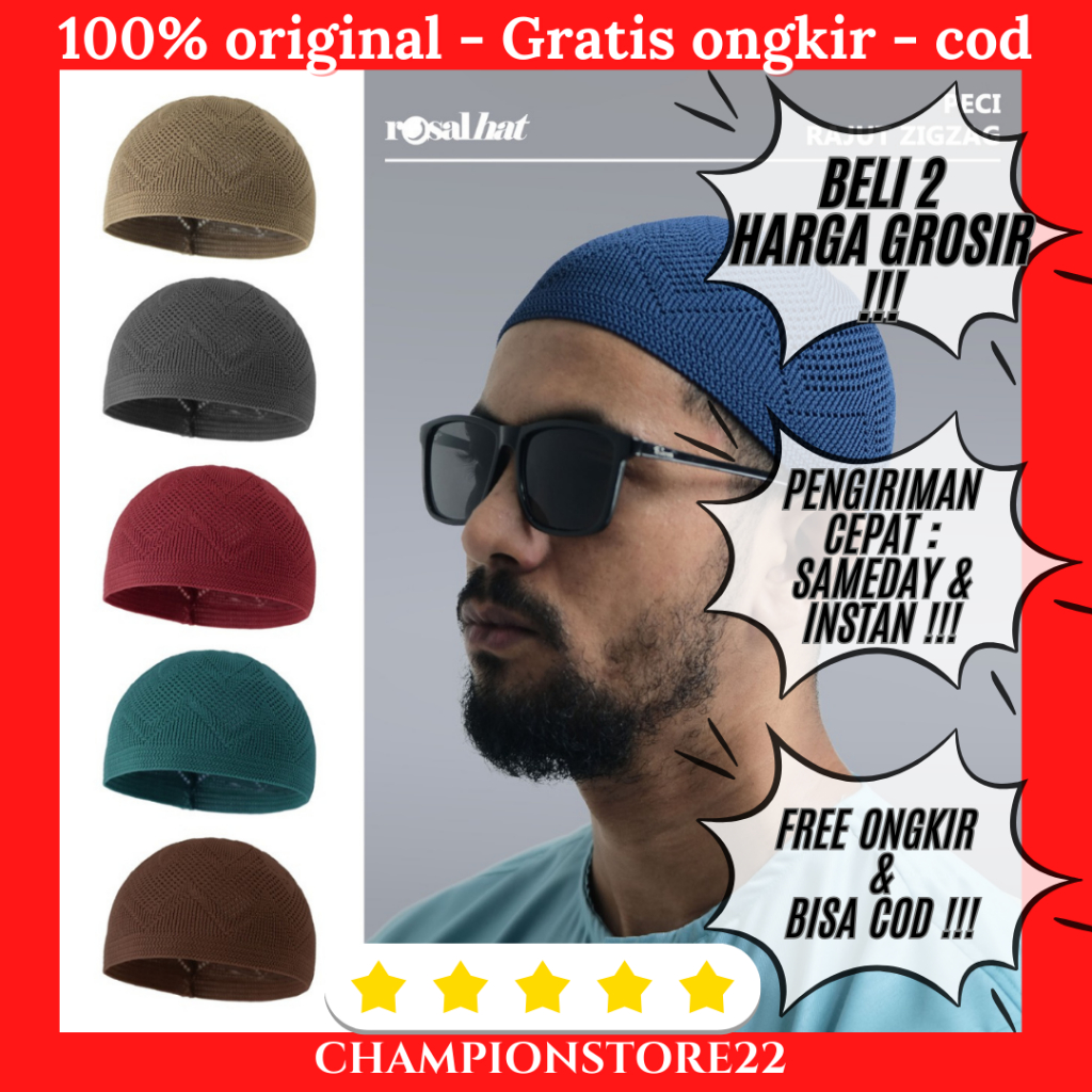 Peci Rajut Zigzag Rosal Kopiah Songkok Pria Dewasa Topi Sholat Muslim