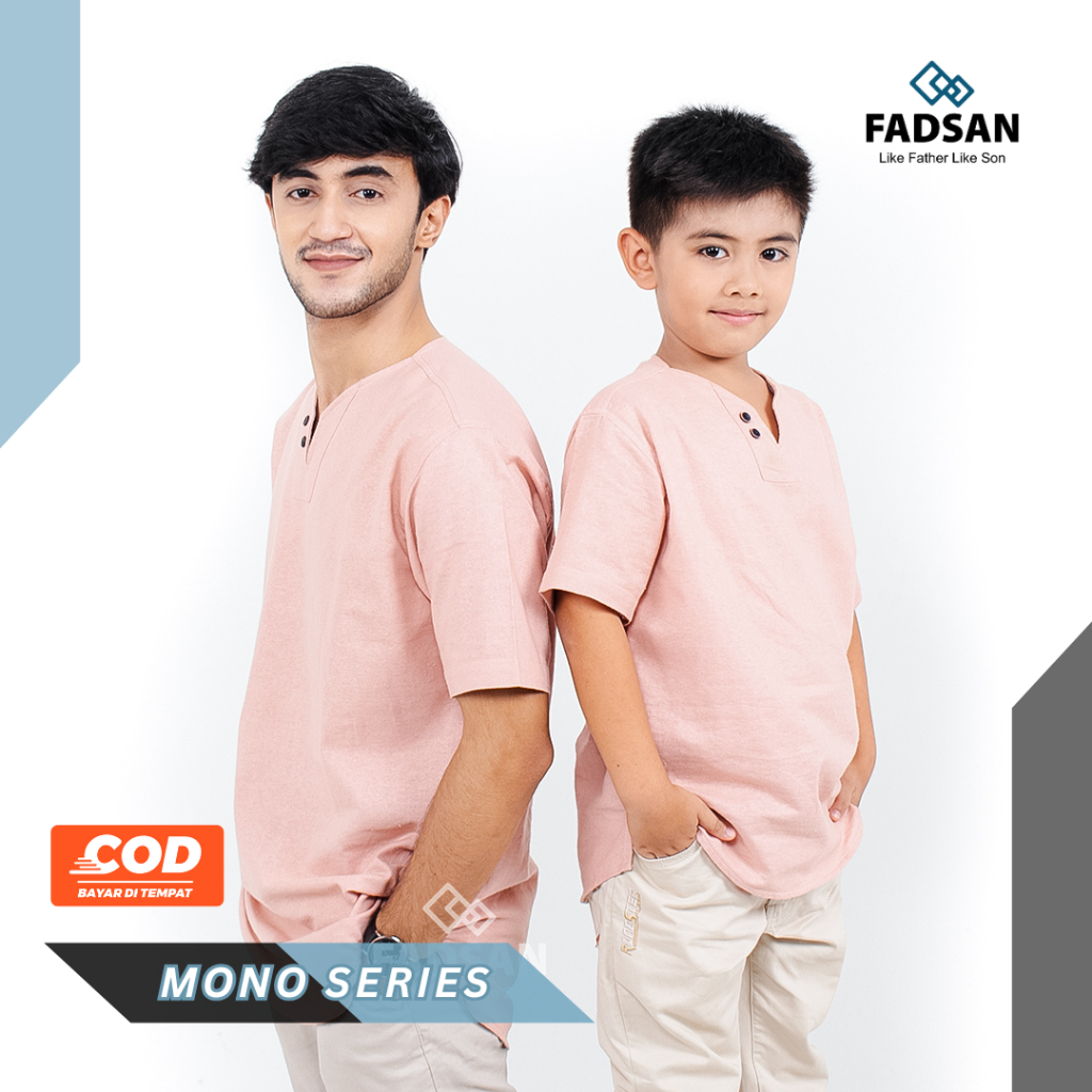 Koko Anak Dan Ayah Couple Kekinian Terbaru Baju Muslim Polos Lengan Pendek Mono Series FADSAN