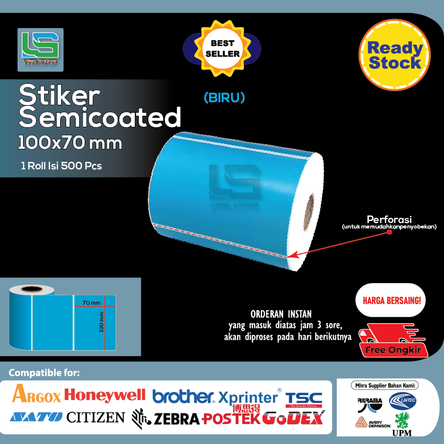 

STICKER LABEL BARCODE 100X70 MM SEMICOATED , KERTAS LABEL BARCODE 100x70 MM WARNA