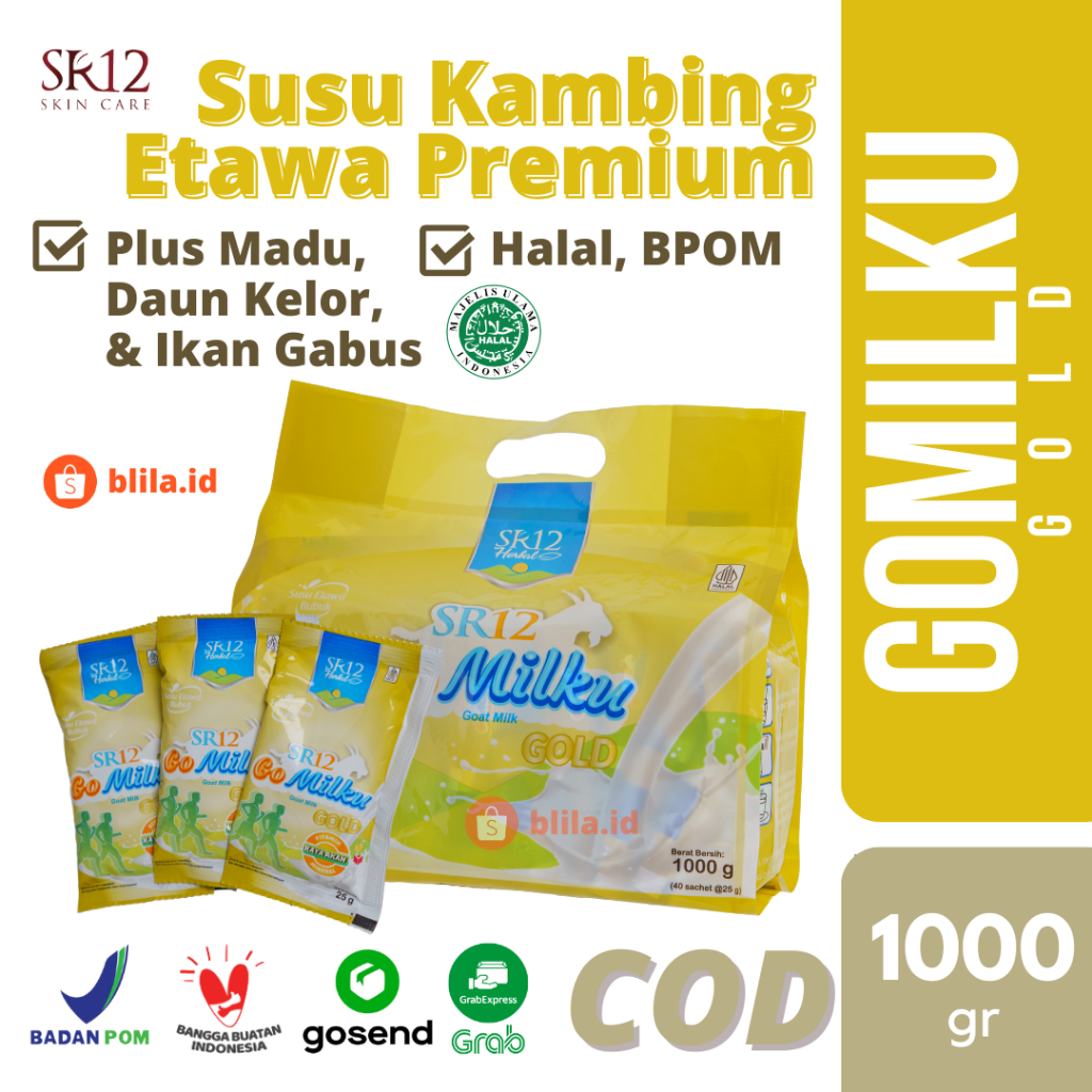 

SR12 Sachet Gomilku Gold 25gr 1pouch isi 40pcs Go Milku Saset Susu Kambing Ekstak Jahe Bawang Putih