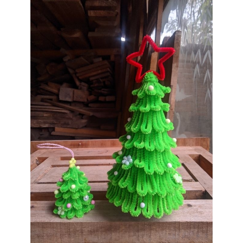 pohon natal kawat bulu, hiasan pohon natal, miniatur pohon natal, miniatur pohon natal gantungan poh