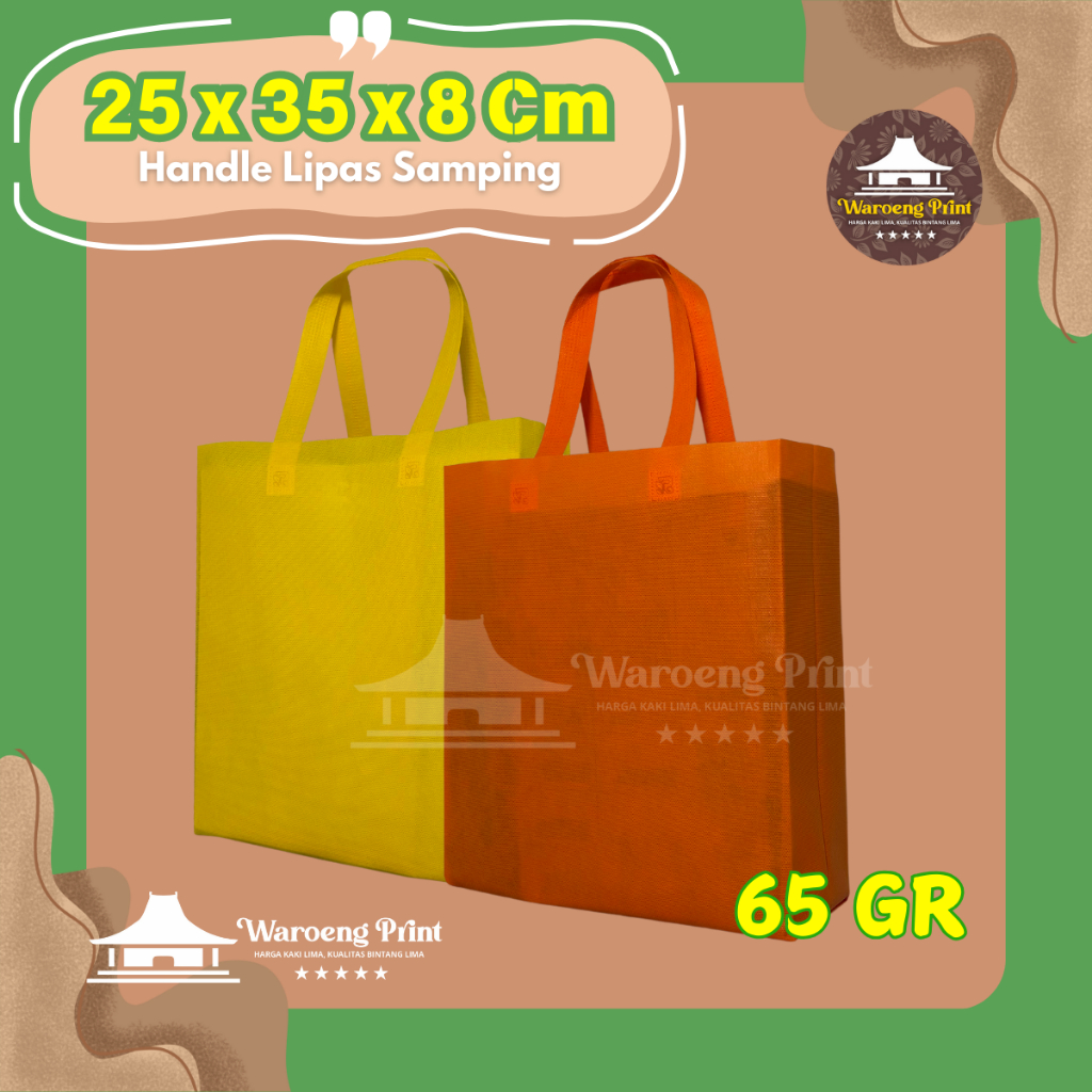

TAS SPUNBOND HANDLE LIPAT SAMPING (HLS) 25X35X8 CM 65GR POLOS UNTUK TAS SOUVENIR, SYUKURAN, MENGENANG, PROMOSI, BANSOS,DLL