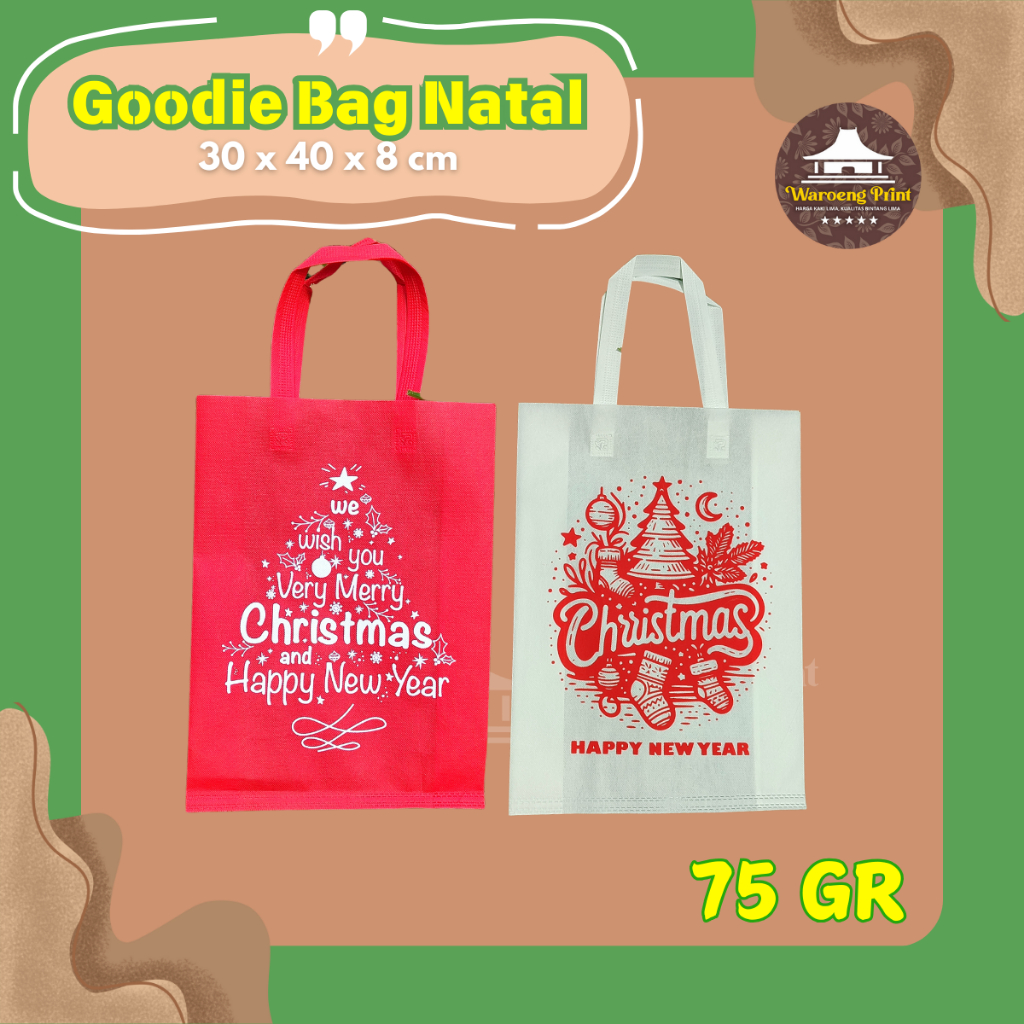 

Goodie Bag Tas Spunbond CHRISTMAS / NATAL / HAPPY NEW YEAR / Tas Box Nasi / Tas Hajatan / Goodie Bag / Tas Hampers / Shopping