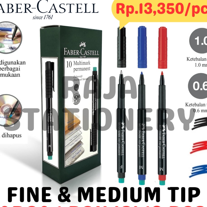 

KF7 FABER CASTELL PERMANENT MARKER MULTIMARK OPF OPM BLACK BLUE RED FINE MEDIUM ERASABLE SPIDOL PERMANEN FABER CASTELL MULTI MARK HITAM BIRU MERAH BISA DI HAPUS 6 1 O BOX 1PCS