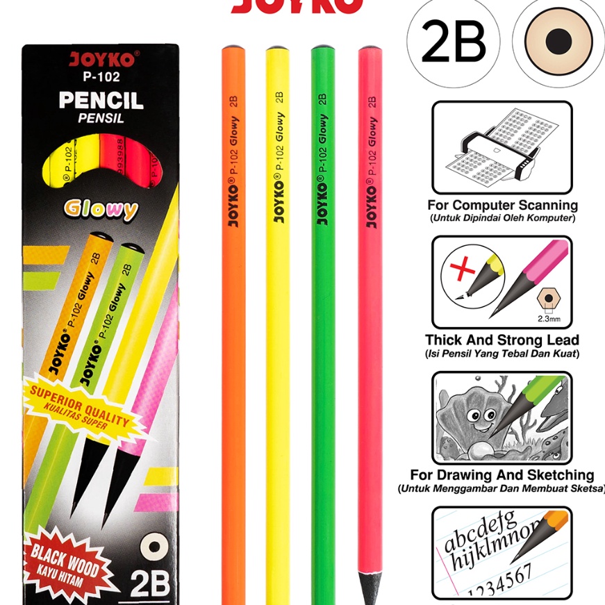 

Wah Pencil Pensil Joyko P12 2B Glowy 1 BOX 12 PCS